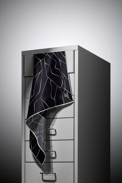 %100 Twill İpek Çizgi Desenli Siyah Krem Renkli 90x90 Eşarp Dikim Şekli : El Dikişi - Resim 6