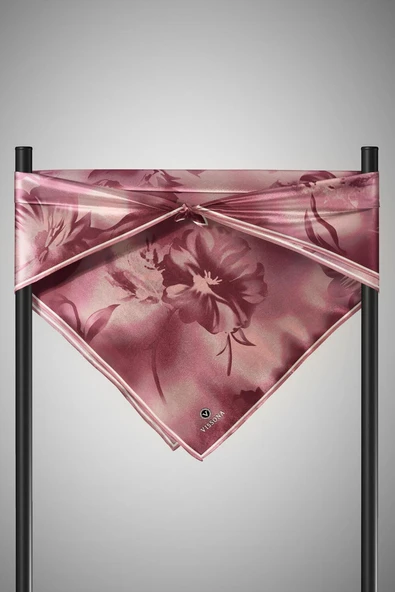 100% Twill İpek Çiçek Desenli Pudra Renkli 90x90 Dikim Şekli : El Dikişi Eşarp - Resim 6