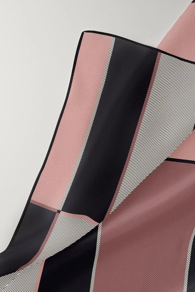 %100 Twill İpek Geometrik Desenli Pudra Renkli 90x90 Eşarp Dikim Şekli : El Dikişi - Resim 6