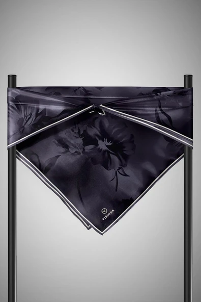 % 57 İPEK % 43 VİSKON Twill İpek Çiçek Desenli Füme Renkli 90x90 Dikim Şekli : El Dikişi Eşarp - Resim 6