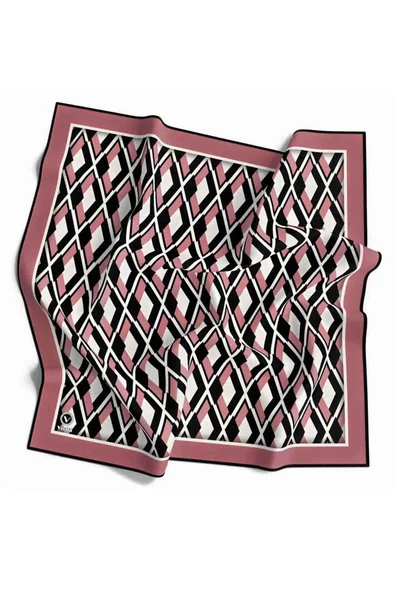 Kristal Geometrik Desenli Pudra Renkli 90x90 Eşarp (İpek İçermez) Dikim Şekli : El Dikişi ürün görseli