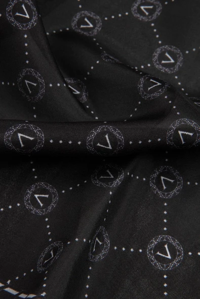 % 100 İpek V Logo Desenli Siyah - Gri Renkli 90x210 Şal - Resim 3