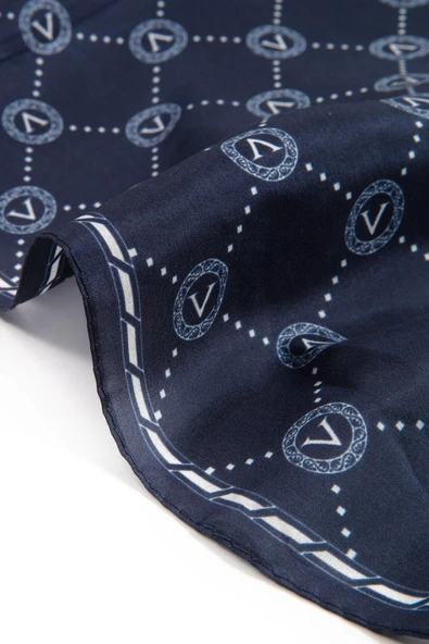 % 100 İpek V Logo Desenli Lacivert Renkli 90x210 Şal - Resim 2