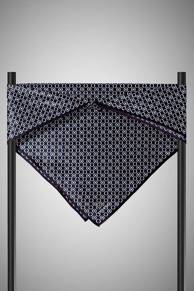 %100 Twill İpek Zincir Desenli Siyah - Saks Renkli 90x90 Eşarp Kenar Dikiş Şekli El Dikişli - Resim 6