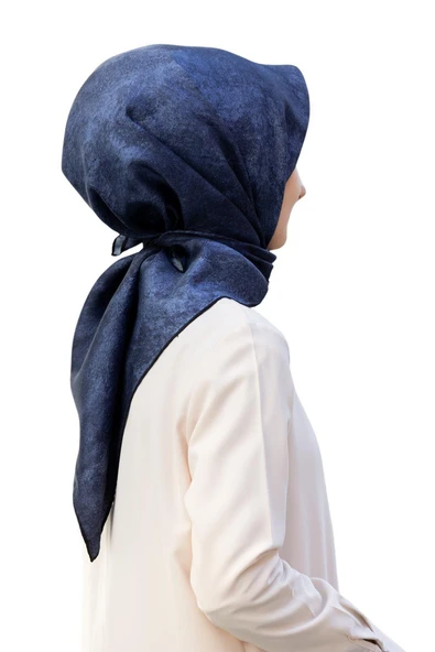 % 57 İPEK % 43 VİSKON Twill İpek Doku Desenli İndigo Renkli 90x90 Eşarp Dikim Şekli : El Dikişi ürün görseli 1