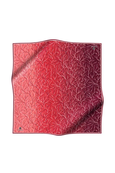 %100 Twill İpek Degrade Desenli Bordo Renkli 90x90 Eşarp Dikim Şekli : El Dikişi - Resim 2