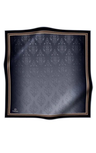 %100 Twill Barok Desenli Gümüş Renkli 90x90 Eşarp Dikim Şekli: El Dikişi - Resim 2