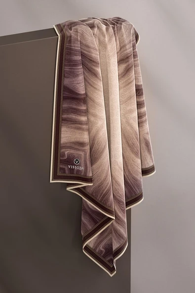 100% Twill İpek Monogram Desenli Bej Renkli 90x90 Dikim Şekli : El Dikişi Eşarp - Resim 4