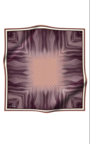 100% Twill İpek Monogram Desenli Somon Renkli 90x90 Dikim Şekli : El Dikişi Eşarp - Resim 2