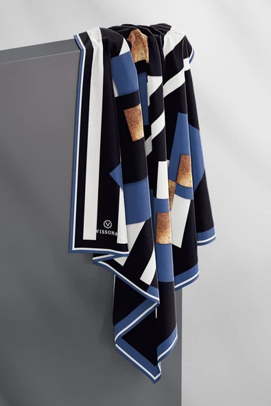 %100 Twill İpek Karo Desenli İndigo - Siyah Renkli 90x90 Eşarp Dikim Şekli : El Dikişi - Resim 6