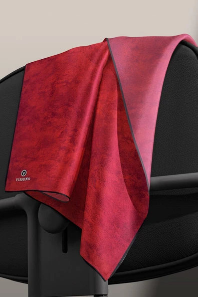 %100 Twill İpek Doku Desenli Kırmızı Renkli 90x90 Eşarp Dikim Şekli : El Dikişi - Resim 5