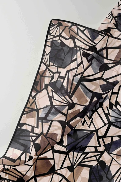 %100 Twill Renkli Petek Desenli Bej - Gri Renkli 90x90 Eşarp Dikim Şekli: El Dikişii - Resim 4