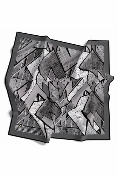 Kristal Geometrik Desenli Gri Renkli 90x90 Eşarp (İpek İçermez) Kenar Dikiş Şekli El Dikişli ürün görseli