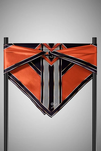 %100 Twill İpek Kareli Kazayaklı Desenli Taba - Siyah Renkli 90x90 Eşarp Kenar Dikiş Şekli El Dikişli - Resim 6