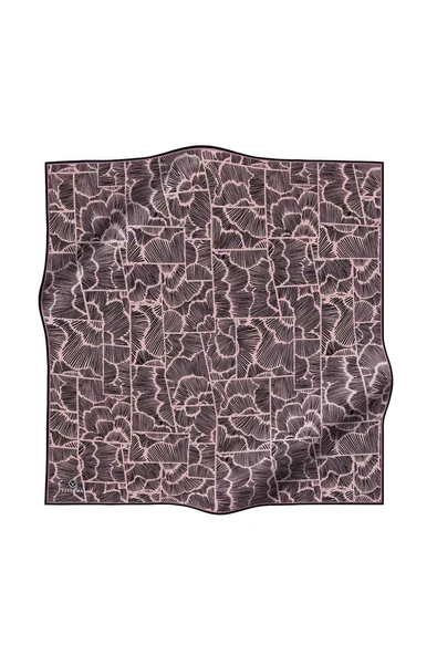 %100 Twill İpek Geometrik Desenli Pudra - Siyah Renkli 90x90 Eşarp Dikim Şekli : El Dikişi - Resim 2