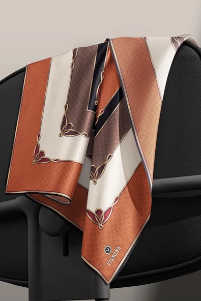 % 57 İPEK % 43 VİSKON Twill İpek Puantiyeli Ve Geometrik Desenli Taba - Vizon Renkli 90x90 Eşarp Dikim Şekli : El Dikişi - Resim 6