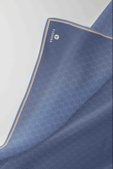 %100 Twill İpek Monogram Desenli İndigo Renkli 90x90 Eşarp Dikim Şekli : El Dikişi - Resim 4