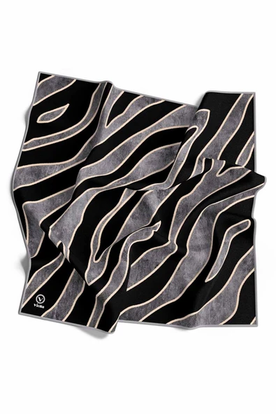 Kristal Zebra Çiçek Desenli Gri Renkli 90x90 Eşarp (İpek İçermez) Kenar Dikiş Şekli El Dikişli ürün görseli