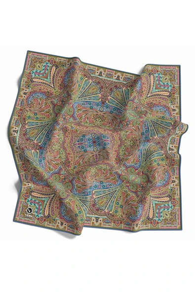 Kristal Şal Desenli İndigo Renkli 90x90 Eşarp (İpek İçermez) Kenar Dikiş Şekli El Dikişli ürün görseli