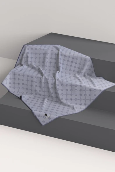 %100 Twill İpek Monogram Desenli Gri Renkli 90x90 Eşarp Dikim Şekli : El Dikişi - Resim 6