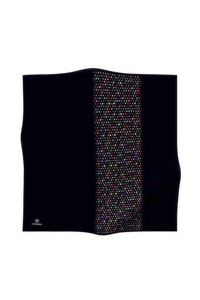 %100 Twill İpek Çıtır Şerit Desenli Siyah - Siyah Renkli 90x90 Eşarp Dikim Şekli : El Dikişi - Resim 2