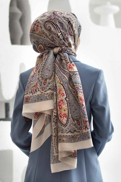 %100 İpek Etro Desenli Bej Renkli 92x210 Şal ürün görseli