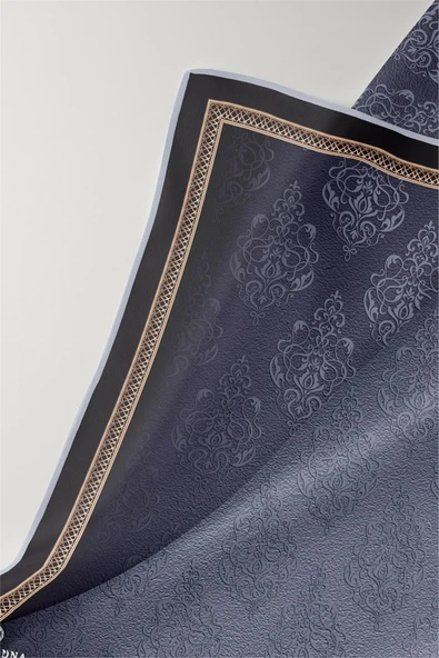 %100 Twill Barok Desenli Gümüş Renkli 90x90 Eşarp Dikim Şekli: El Dikişi - Resim 5