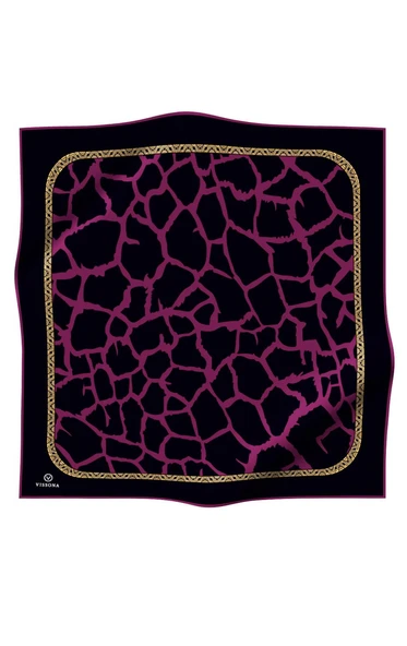 %100 Twill Taş Desenli Mürdüm - Siyah Renkli 90x90 Eşarp Dikim Şekli: El Dikişi - Resim 2