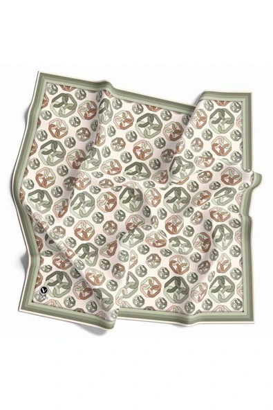 Kristal Zincir Motif Desenli Haki Renkli 90x90 Eşarp (İpek İçermez) Kenar Dikiş Şekli El Dikişli ürün görseli