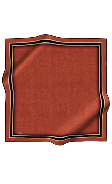 %100 Twill İpek Dokulu Şerit Desenli Siyah - Taba Renkli 90x90 Eşarp Dikim Şekli : El Dikişi ürün görseli