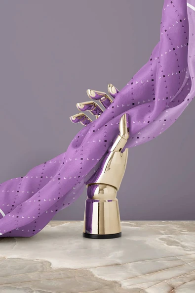 %100 Twill İpek Minik V Desenli Mor Renkli 90x90 Eşarp Dikim Şekli : El Dikişi - Resim 3