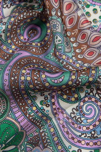 100% İpek Etro Desenli Taş Renkli 92x210 Şal - Resim 3