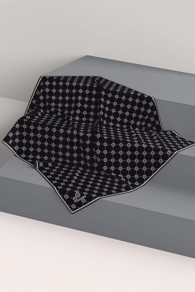 %100 Twill İpek Monogram Desenli Siyah - Krem Renkli 90x90 Eşarp Dikim Şekli : El Dikişi - Resim 6