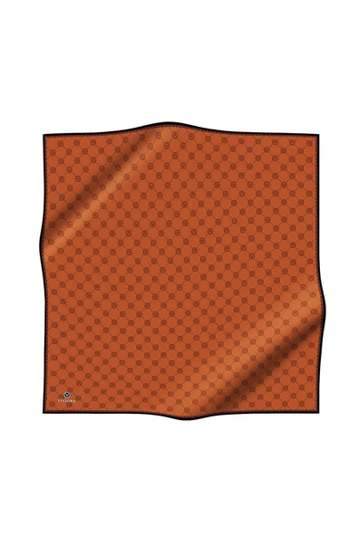 %100 Twill İpek Monogram Desenli Taba - Siyah Renkli 90x90 Eşarp Dikim Şekli : El Dikişi - Resim 2