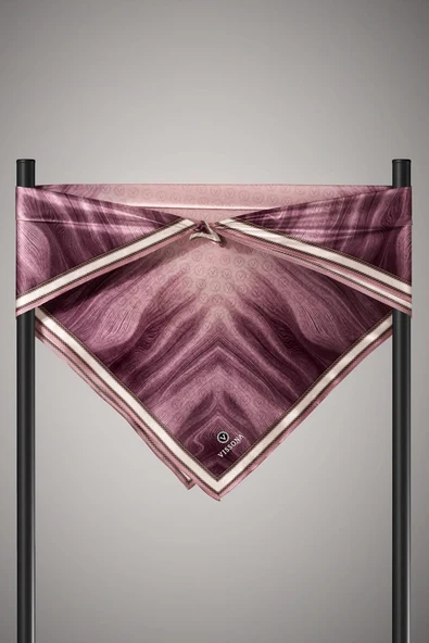 100% Twill İpek Monogram Desenli Pudra Renkli 90x90 Dikim Şekli : El Dikişi Eşarp - Resim 5