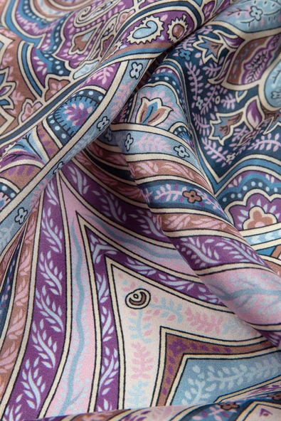 100% İpek Etro Desenli Saks - Pembe Renkli 92x210 Şal - Resim 3