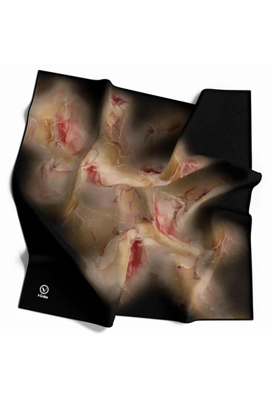 Kristal Duman Desenli Siyah - Gold Renkli 90x90 Eşarp (İpek İçermez) Kenar Dikiş Şekli El Dikişli ürün görseli