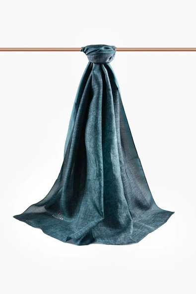 % 100 İpek Damask Desenli Petrol Yeşili Renkli 90x210 Şal - Resim 4