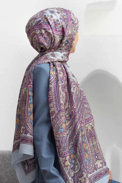 %100 İpek Etro Desenli Bebe Mavisi Renkli 92x210 Şal ürün görseli