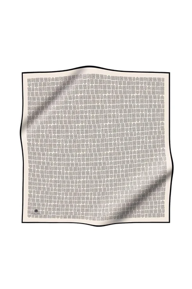 100% Twill İpek Etnik Motif Desenli Krem - Siyah Renkli 90x90 Dikim Şekli : El Dikişi Eşarp - Resim 2