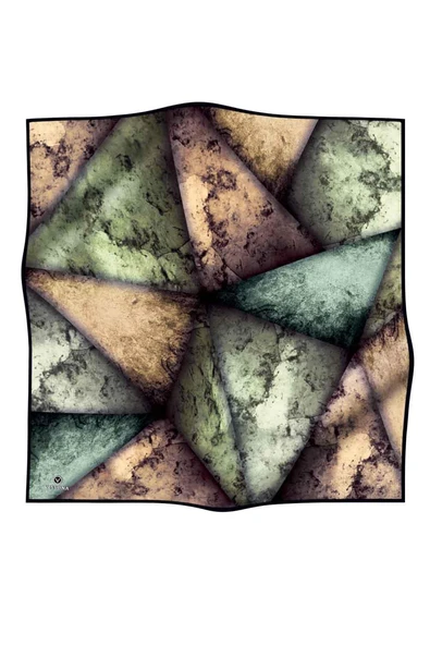 % 57 İPEK % 43 VİSKON Twill İpek Dokulu Ve Geometrik Desenli Zümrüt Yeşili - Haki Renkli 90x90 Eşarp Dikim Şekli : El Dikişi - Resim 2