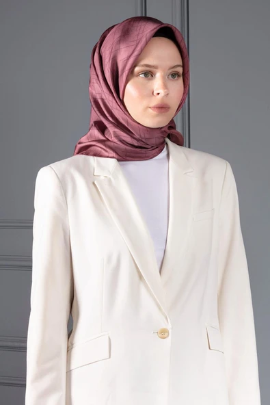 %100 Twill İpek Çizgi Desenli Gül Kurusu Renkli 90x90 Eşarp Dikim Şekli : El Dikişi - Resim 3