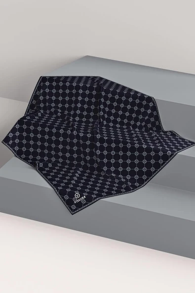 %100 Twill İpek Monogram Desenli Siyah - Gri Renkli 90x90 Eşarp Dikim Şekli : El Dikişi - Resim 6