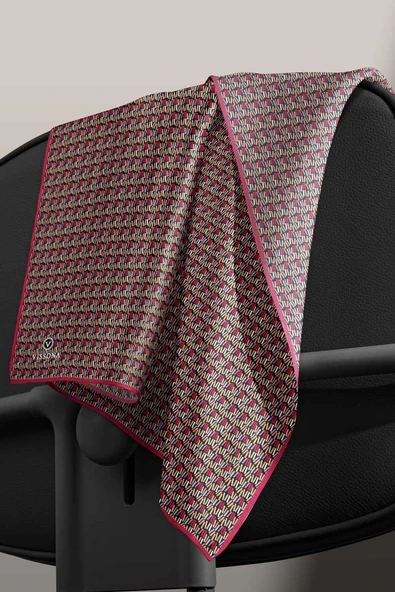 %100 Twill İpek Çizgi Desenli Siyah - Bordo Renkli 90x90 Eşarp Dikim Şekli : El Dikişi - Resim 6