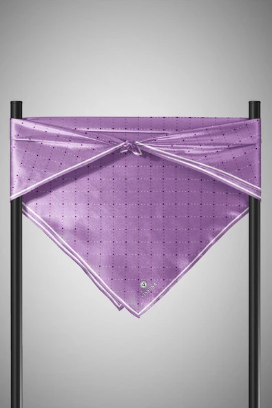 %100 Twill İpek Minik V Desenli Mor Renkli 90x90 Eşarp Dikim Şekli : El Dikişi - Resim 4