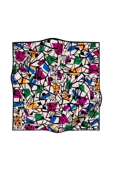 %100 Twill Renkli Petek Desenli Fuşya - Benetton Yeşili Renkli 90x90 Eşarp Dikim Şekli: El Dikişii - Resim 2