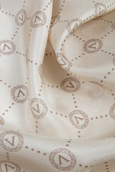 % 100 İpek V Logo Desenli Vizon Renkli 90x210 Şal - Resim 3