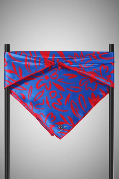 %100 Twill İpek Büyük Çiçek Desenli Saks - Kırmızı Renkli 90x90 Eşarp Dikim Şekli : El Dikişi - Resim 4