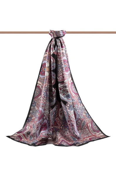 100% İpek Etro Desenli Siyah Renkli 92x210 Şal ürün görseli