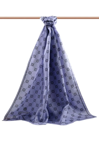 % 100 İpek V Logo Desenli Lila Renkli 90x210 Şal - Resim 4